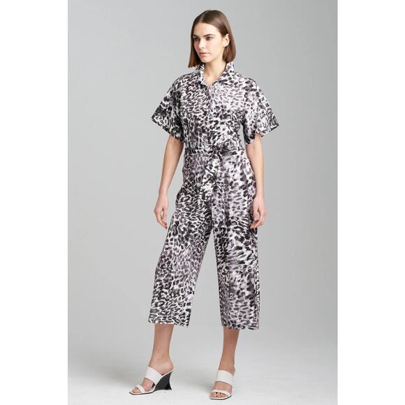 NWT Natori Ombre Animale Cropped Jumpsuit Leopard Print | Black White | SZ S - Picture 1 of 10